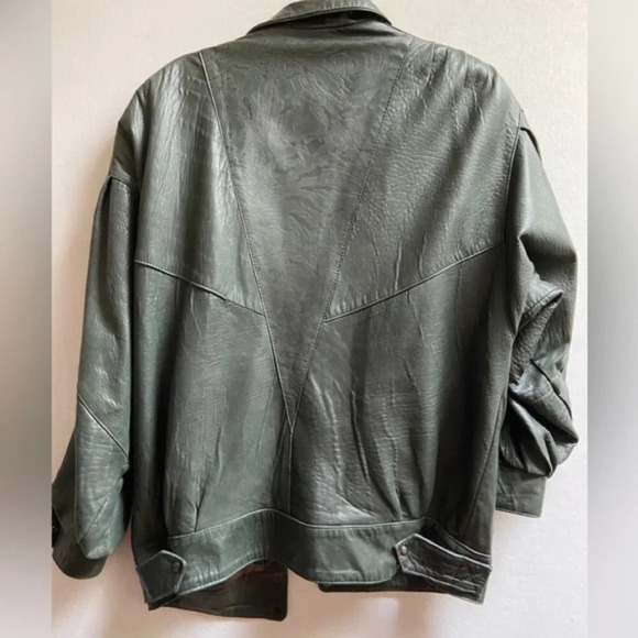 Vintage Oscar Leopold emerald green oversized soft leather full zip jacket Sz L - Picture 2 of 12
